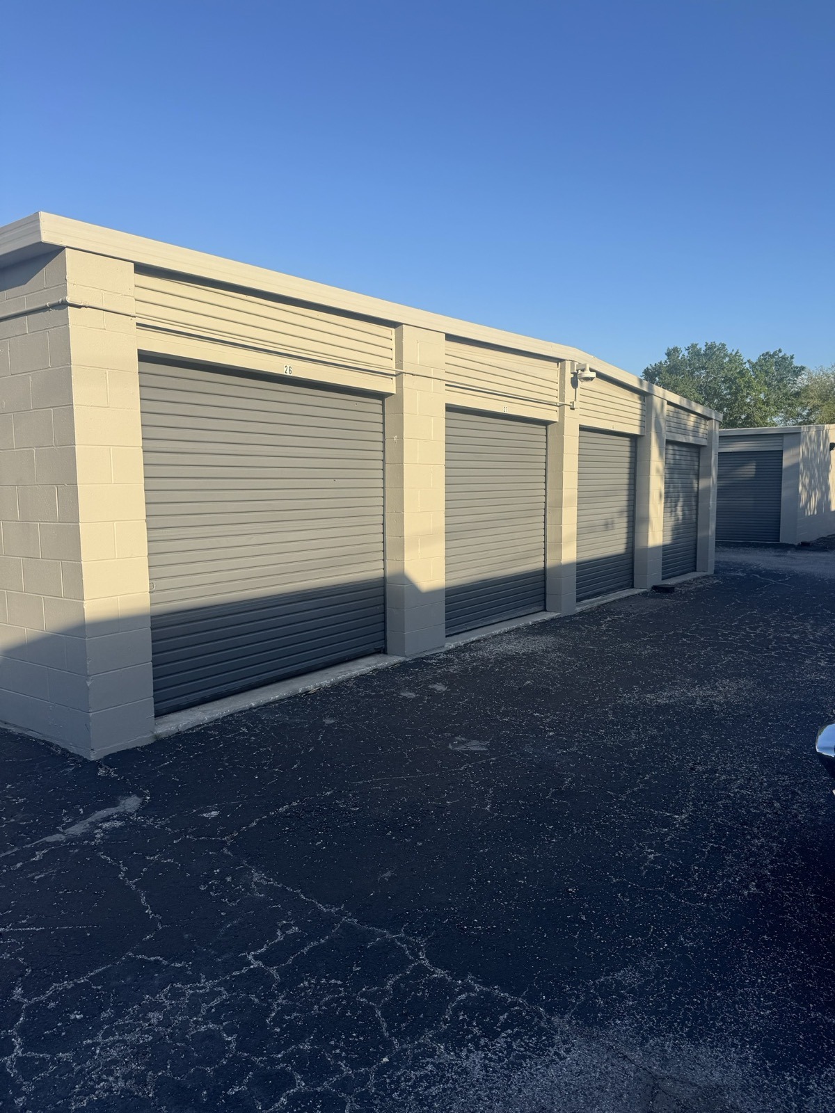Row of drive-up storage units